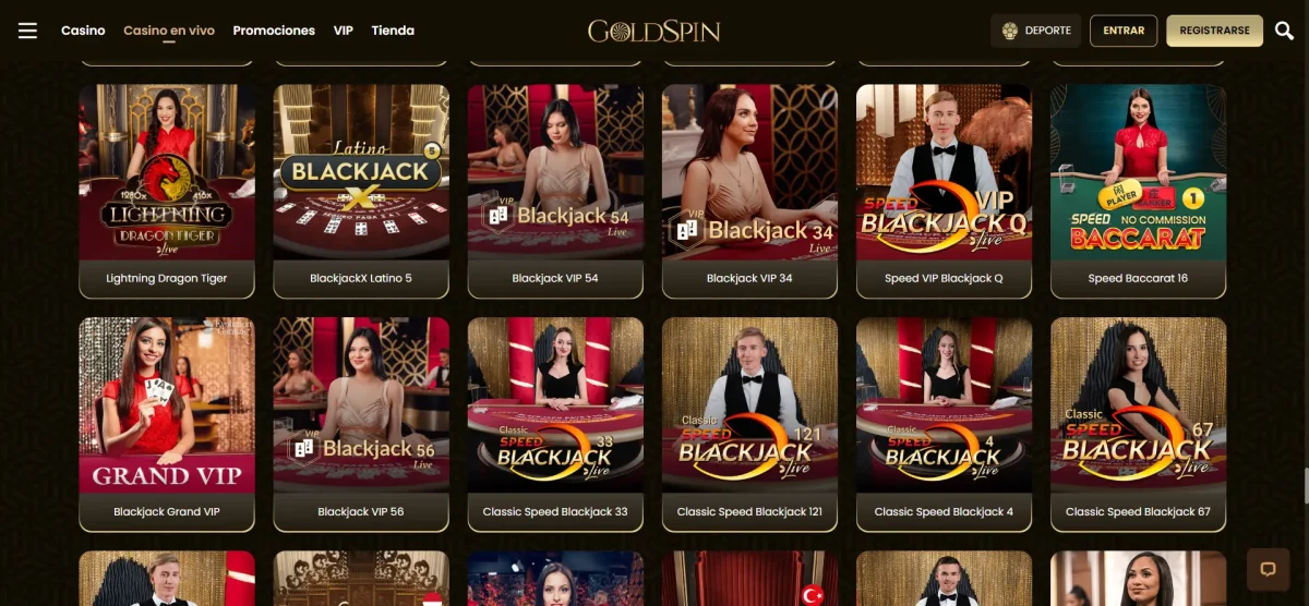 Goldspin casino con una gran selección de juegos en vivo