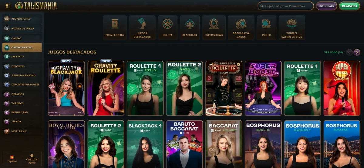 Talismania la ruleta, el blackjack y el bacará en vivo en un solo lugar