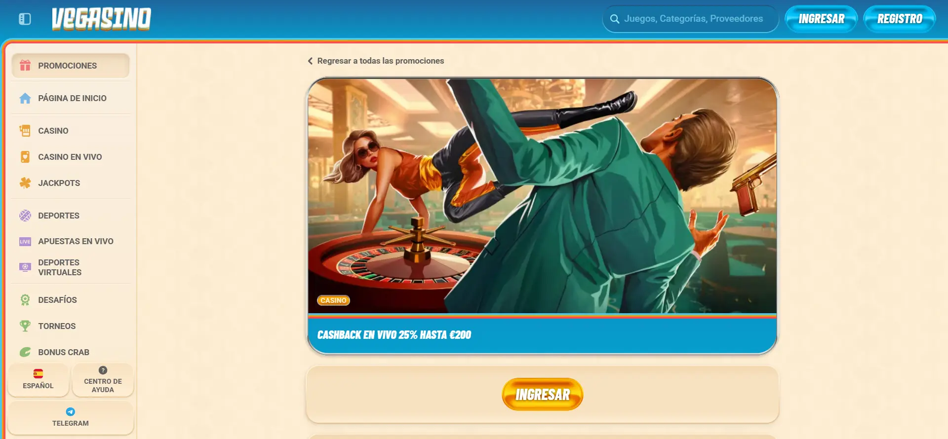 Bono de cashback en Vegasino