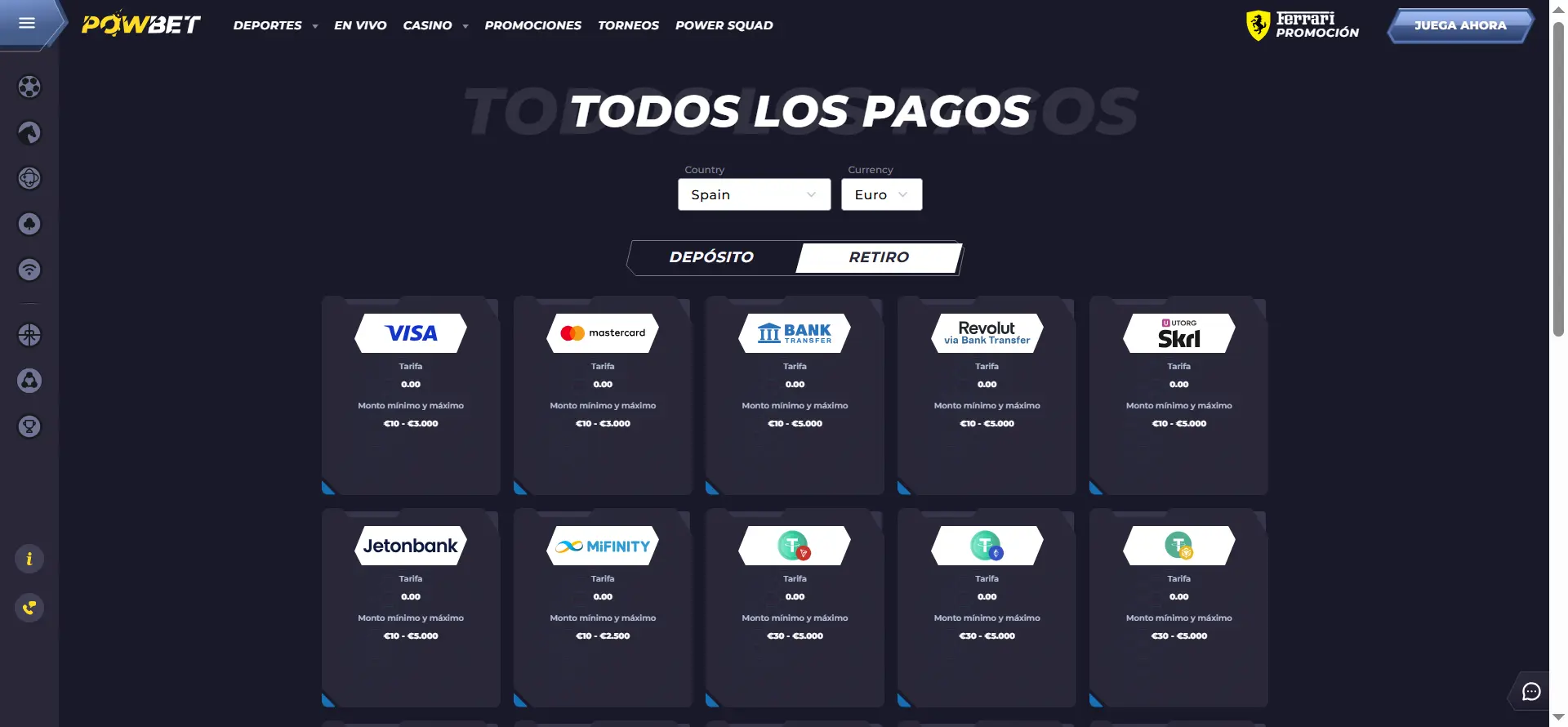 Retiros balanceados con Powbet